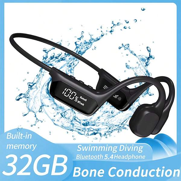 Audífonos de conducción ósea verdaderos Bluetooth 5.4 S10 360° estéreo HIFI DT 5.0 con pantalla LED digital IPX8 impermeable para natación