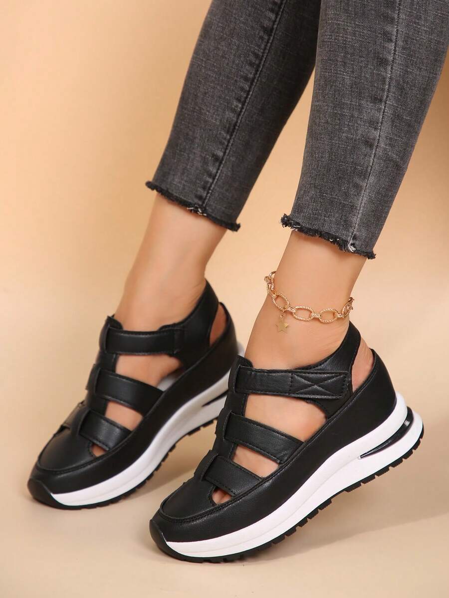 Giày Thể Thao Ngoài Trời Cho Nữ, Thân Trên Da Rỗng, Thiết Kế Slip-On Nhẹ Và Thoải Mái, Đế Dày Chống Trơn Trượt, Xăng Đan Thời Trang - màu đen - Xem 1