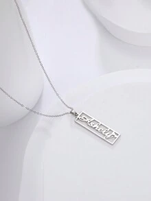 1pc Personalized Stainless Steel Customized Name Cutout Geometric Pattern Square Pendant Necklace, Stylish Jewelry Gift For Friends - Silver - View 4
