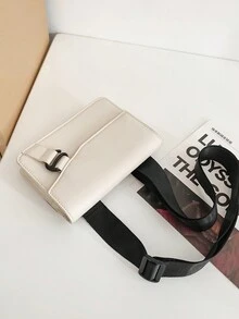 peach tree 1 件休闲简约纯色可调节肩带户外旅行度假必备翻盖防水轻便男女通用 PU 斜挎包，桃树品牌