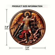 1入組8英寸*8英寸圓形木質牆掛家居裝飾，聖彌哈伊爾大天使象徵，祝福標誌，前門歡迎標誌，戶外門廊木質衣架，新居禮物，朋友禮物，藝術裝飾，花環中心裝飾 - 彩色 - 查看 2