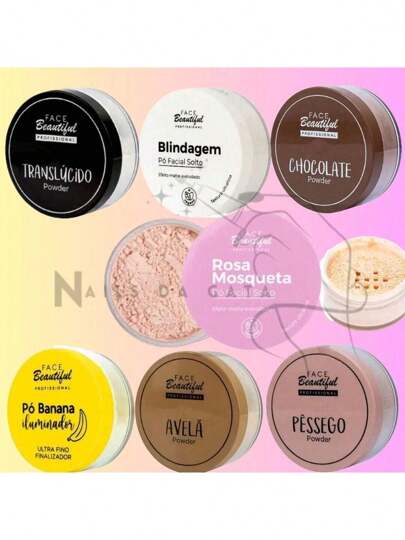 Pó Solto Facial Maquiagem Translucido - Avelã - Banana- Pêssego - Blindagem - Chocolate - Rosa Mosqueta