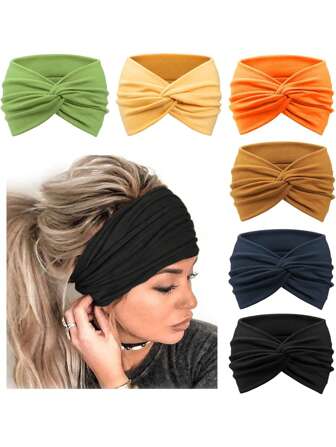 1/6 paquets Bandeaux turbans pour femmes, larges bandeaux vintage noués, accessoires de cheveux mignons, bandeaux turbans, bandeaux de sport, serre-tête