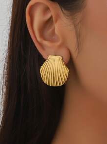 1 paire Boucles d'oreilles de style île tropicale élément de conque de coquillage océanique simple et chic en acier inoxydable plaqué or 18 carats, convient pour le travail quotidien, les voyages, les rendez-vous, les fêtes et les cadeaux de fête pour les femmes