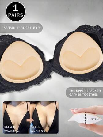 11cm/4.33in/1 Pair Of Self-Adhesive Silicone Thin Upper And Thicker Invisible Ultra-Thick Underwear Sponge Pads For Swimsuit Bikini Push-Up Breast Pads, Solid Color Breast Pads, Bra Cup Pads