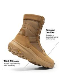 Men's 8-Inch Tactical Military Work Boots - Breathable Leather With Side Zipper, Lightweight For Hiking, Motorcycle, And Combat - Đồng - Xem 4