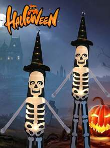 1 pieza Luz de cadena de sombrero de brujo con luz LED para decoración de Halloween, luz de ambiente espeluznante con calavera
