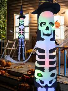 1 pieza Luz de cadena de sombrero de brujo con luz LED para decoración de Halloween, luz de ambiente espeluznante con calavera