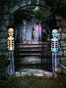 1 pieza Luz de cadena de sombrero de brujo con luz LED para decoración de Halloween, luz de ambiente espeluznante con calavera