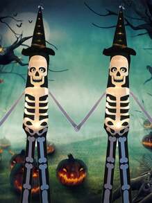 1 pieza Luz de cadena de sombrero de brujo con luz LED para decoración de Halloween, luz de ambiente espeluznante con calavera