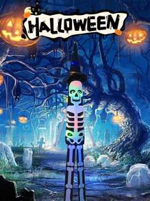 1 pieza Luz de cadena de sombrero de brujo con luz LED para decoración de Halloween, luz de ambiente espeluznante con calavera