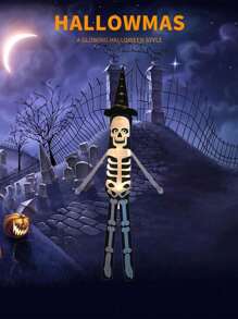 1 pieza Luz de cadena de sombrero de brujo con luz LED para decoración de Halloween, luz de ambiente espeluznante con calavera