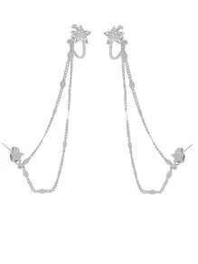 Nooxian 1 Đôi Bông Tai Tua Rua Ngôi Sao Tối Giản Thời Trang Không Xỏ Khuyên Tai Đính Đá Cubic Zirconia - Bạc - Xem 5