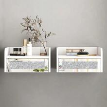 Floating Mirrored Nightstand, White Bedside Table, Small Night Stand, Modern End Table With Drawer, Silver With Mirror Drawer, Side Table Wall Mounted Shelf Space-Saving For Bedroom - Silver - View 9