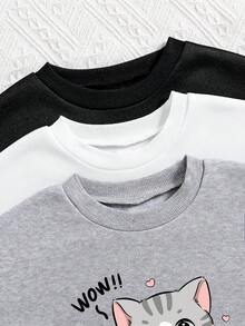 3 件 Tween 女童卡通印花保暖内衬圆领运动衫 - 彩色 - 查看 3