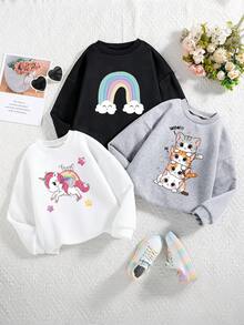 3 件 Tween 女童卡通印花保暖内衬圆领运动衫 - 彩色 - 查看 1