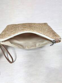 1 PIEZA Bolso de mano tejido estilo vacacional para mujer, bolso tejido de paja, bolso versátil, pequeño bolso plano fresco de ocio vacacional, bolso práctico, para viajes de negocios, bolso de playa llamativo de verano para mujer, bolso de playa de paja de verano, los bolsos de playa talla grande populares para mujer, bolso de vacaciones de moda de verano, bolsos de mujer esenciales para vacaciones y días festivos, bolso de vacaciones talla grande nuevo