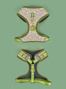 PETSIN 情人节和新年礼物 奢华设计高品质五金金色金属扣时尚印花宠物背带和 1 个配色 ID 标签 适合中小型和大型小狗节日礼物