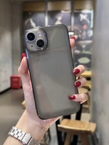 1pc Minimalist Solid Color Transparent Black Perforated Anti-Slip Soft Phone Case Suitable For IPhone 11/12/13/14/15 Pro Max - Clear - View 2
