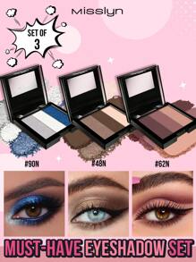 Misslyn 必备眼影套装，3 件套，包含 3 种高色度眼影，可轻松涂抹于眼睑上，让双眸闪耀色彩，颜色/颜色均匀，色泽柔和，可混合成多维眼妆，哑光、闪光和闪亮眼妆，高色度，持久，易于组合，迷你便携包装，质地柔软 - 62N+48N+90N - 查看 1