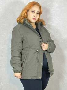 Plus Size Coats - 軍綠色 - 查看 2