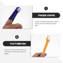 1 Set  Kit De Limpieza / Cuidado Dental Para Perro Sabor Carne de res, kit de cepillo de dientes y pasta dental para mascotas, cuidado y limpieza oral para gatos y perros, pasta de dientes para perros, herramienta de limpieza para dientes de perros - Amarillo - Ver 3