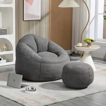 Bedding Bean Bag Sofa Chair High Pressure Foam Bean Bag Chair Adult Material With Padded Foam Padding Compressed Bean Bag With Footrest - 灰色+超細纖維 - 查看 1