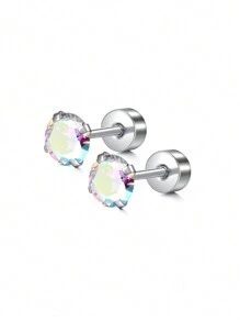 CIZME 2 piezas Pendientes de cartílago con circonita cúbica y ópalo plateado, anillos para el labio, joyería de piercing para cartílago/trago/hélice/concha, pendientes de cartílago/trago/hélice de acero inoxidable para mujer, pendiente de cartílago de 16G, pendientes de hélice con respaldo plano para cartílago, concha, joyería de piercing para mujer, pendientes de trago de 16G para mujer, pendientes de cartílago con respaldo plano de acero inoxidable, pendientes de botón con respaldo plano para labrete, concha, hélice, cartílago, trago, joyería de piercing