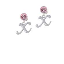 Delight Jewelry Small Gelato Script Initial - X - Crystal Clip On Earrings - 粉紅色水晶 - 查看 1