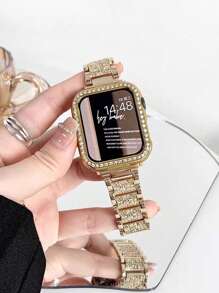Bande de montre complète en métal à strass compatible avec la bande de montre Apple, sangle de montre Apple à la mode pour les séries Ultra / SE / 8/7/6/5/4/3/2/1 de 38mm/40mm/41mm/42mm/44mm/45mm/49mm