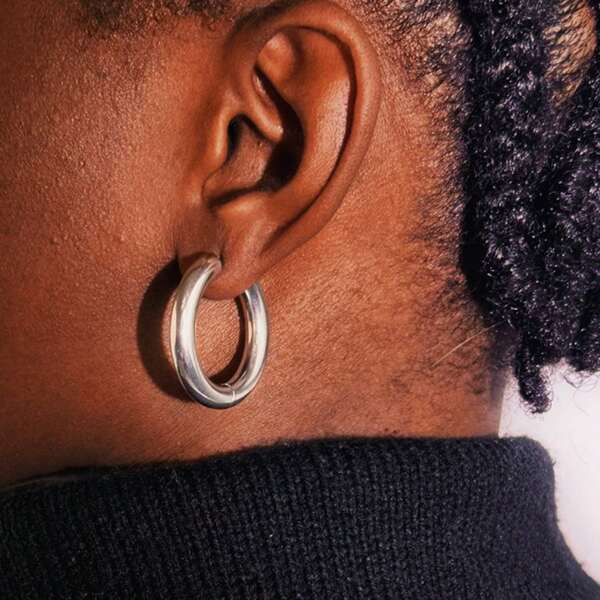 1 par de zarcillos tipo aro de lujo y alta calidad para mujeres, grandes círculos de acero inoxidable con estilo clásico y exagerado, joyería de moda para reinas de fiestas