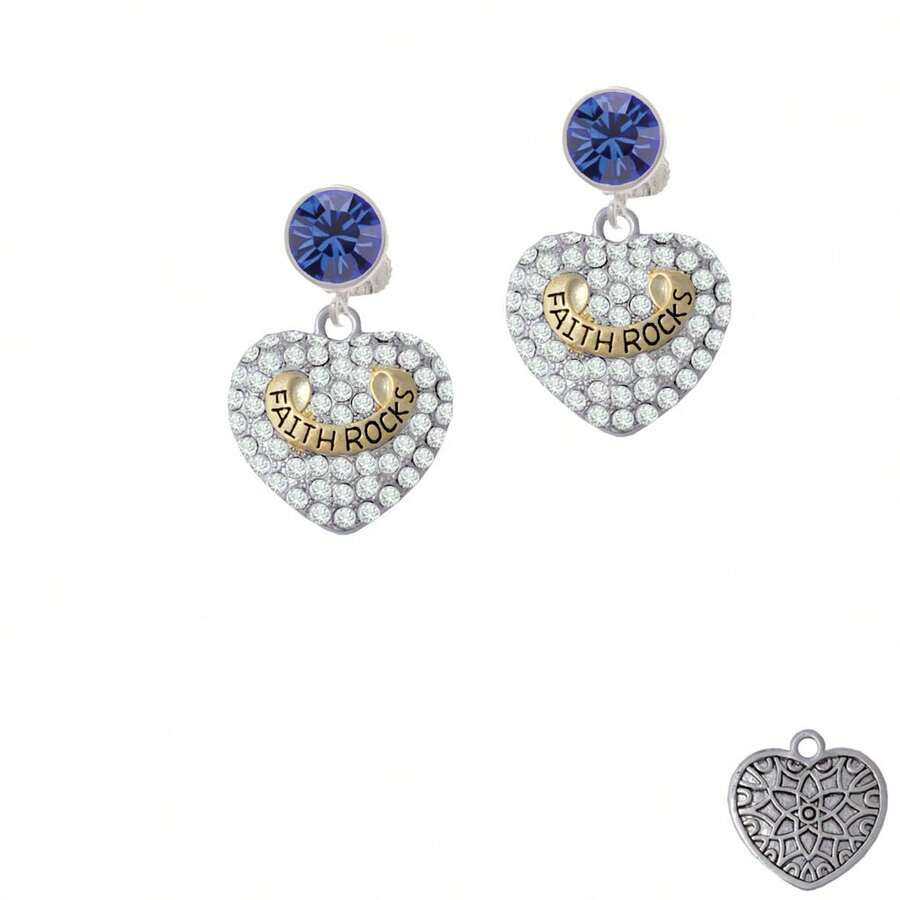 Delight Jewelry Gold Tone Faith Rocks On Clear Crystal Heart Crystal Clip On Earrings - pha lê xanh - Xem 1