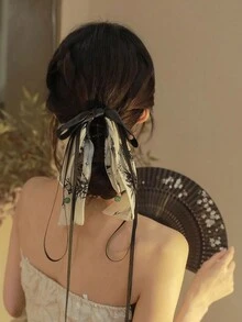 Nuevo broche para el cabello de estilo chino antiguo con pinza de cinta de lazo de estilo de pintura de tinta china, elegante accesorio para el cabello con forma de garra para la cabeza, accesorio para el cabello de primavera