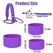 適用於12-40安士水瓶的繩索和矽膠套裝，高強度、防滑且便攜的瓶子配件，適用於保溫杯、、12-40安士水瓶、Tyeso瓶、露營、徒步旅行、健身和旅遊，男女和兒童的聖誕和生日禮物