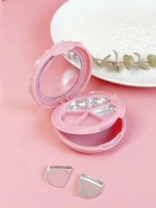 1pc Pink Petals Double-Layer Makeup Palette With Mirror, 5-Grid Eyeshadow, Concealer, Lipstick And Blush Storage Box, Portable For Travel - Multicolor - View 4