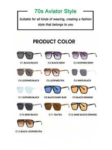 Women's Square Aviator Fashion Fashion Glasses, Retro 70s Double Bridge, Men's Aviator Vintage, Purple Lens - Classic Pilot - View 5