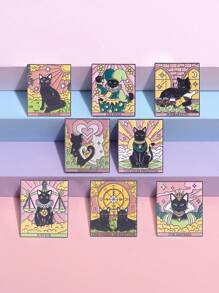 1 szt. Śliczne kreatywne Tarot słońce i księżyc kompas seria czarny kot metalowa emaliowana plakietka broszka bankiet odzież na co dzień jako prezent dla przyjaciół - Wielokolorowe - Zobacz 1