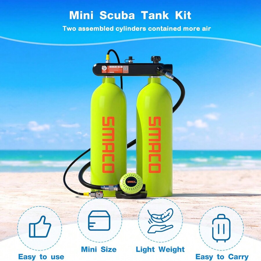 SMACO SMACO מיני טנק צלילה צלילה 1.9 ליטר צלילה כפול לשימוש חוזר בקבוק ...