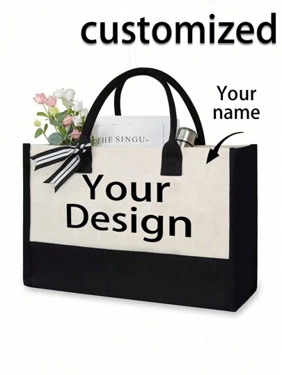 1pc Customizable Tote Bag, Personalized Gift Bag, Lightweight & Spacious, Casual & Fashionable, Suitable For Weddings, Birthdays, Beaches, Vacations, School And Other Occasions, An Excellent Gift For Women, Mothers, Teachers, Friends, Bridesmaids, Students