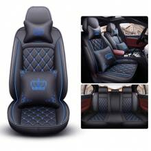 PU Leather,Universal Car Seat Cover,5-Seats Full Set Cushion,Front Rear Protector - 寶藍色 - 查看 6