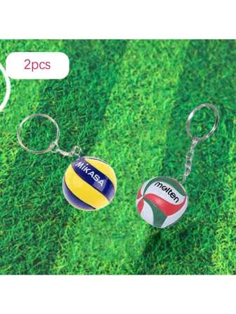 2 piezas Llavero creativo de vóley, lindo ornamento de colgante de llave pequeña con pelota deportiva, regalo para hombres y mujeres