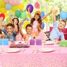 1PC Pink Gold Plastic Tablecloth For Party Decorations, Disposable Table Cloth For Rectangle Table, Gold Dot Confetti Waterproof Table Covers, 54" X 72", For Dining Graduation Wedding Birthday - Multicolor - View 3