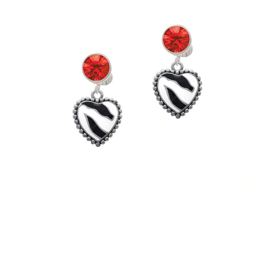 Delight Jewelry Enamel Zebra Print Heart Crystal Clip On Earrings - 紅水晶 - 查看 1
