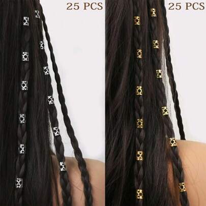 LUJITO 25 unidades Anillos de pelo de color dorado para trenzas, accesorios de pelo para rastas, accesorios de pelo de estilo callejero punk para mujeres para festival y accesorios de fiesta