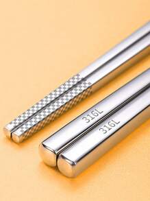 316L 不锈钢筷子套装，高端防滑防霉方形银色礼盒，成人长筷子，适合家庭、酒店和餐厅使用，学校用品，圣诞礼物 - 銀色 - 查看 6