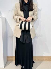 ENBEI BAIZE Elegant Striped Colorblock Clutch Bag - Cosmetic Bag Large, Durable, Multifunctional Women's Beach Bag, Summer Wallet Elegant Women's Bag, Suitable For Daily Use And Holiday Occasions Mother's Day Gift, Wedding Season Souvenir Bag, Fashionable Clutch Bags For Woman