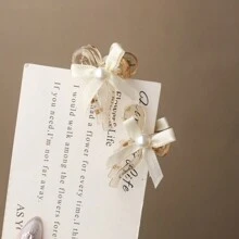 2 piezas de mini pinza para el cabello con lazo de perlas para mujer, dulce y encantadora, adecuada para uso diario - Multicolor - Ver 4