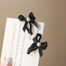 2 piezas de mini pinza para el cabello con lazo de perlas para mujer, dulce y encantadora, adecuada para uso diario - Multicolor - Ver 3