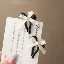 2 piezas de mini pinza para el cabello con lazo de perlas para mujer, dulce y encantadora, adecuada para uso diario - Multicolor - Ver 2