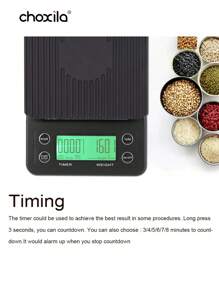 choxila 1 件带计时器的咖啡秤，LCD 背光显示屏，高精度厨房秤，带去皮功能，最大负载 6.6LB/3KG，0.1g 精度传感器（不含电池）返回学校 - 黑色 - 查看 4